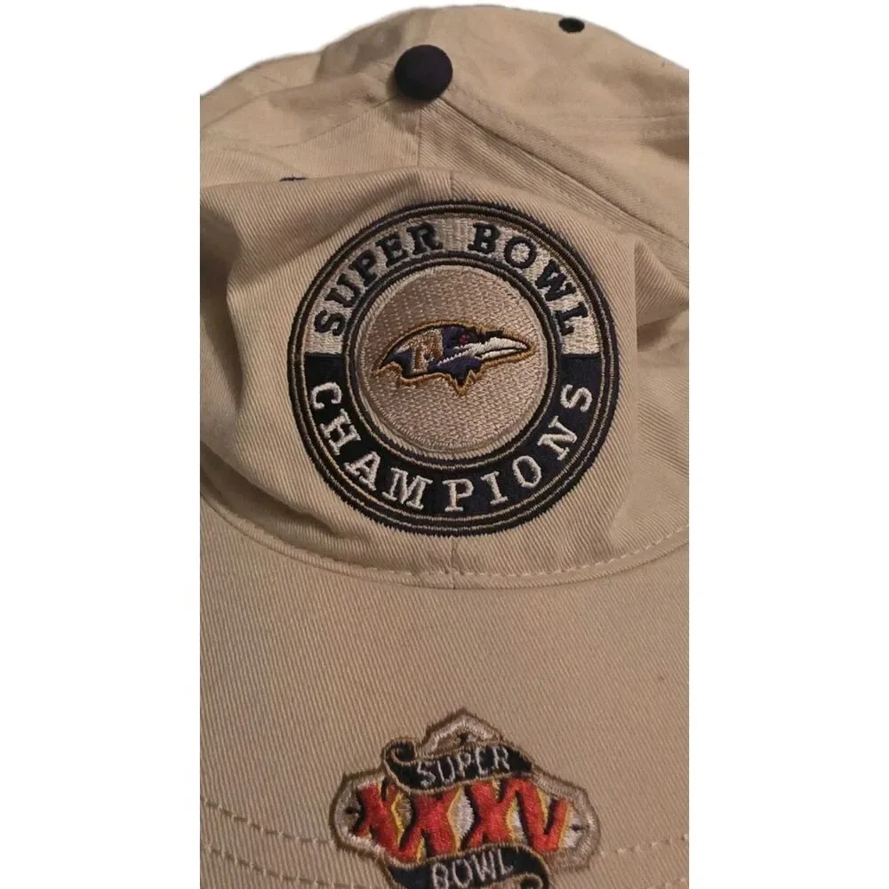 Vintage Baltimore Ravens Super Bowl XXXV 35 Champions Hat Cap Tan Navy Y2K NFL